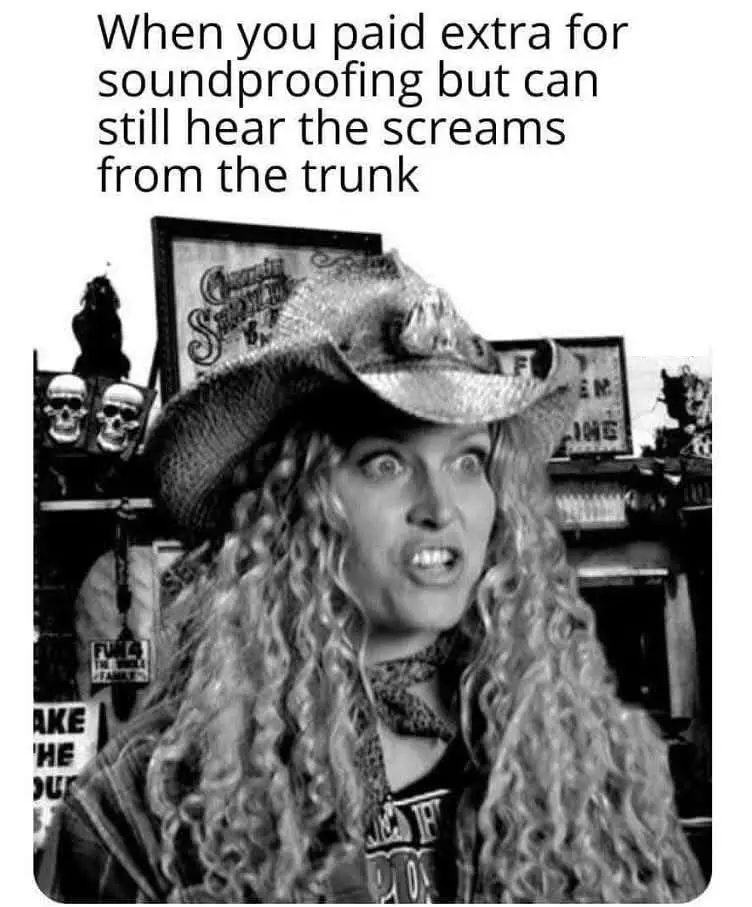 A black-and-white image of a woman with long curly hair wearing a cowboy hat and a bandana, looking shocked with wide eyes…