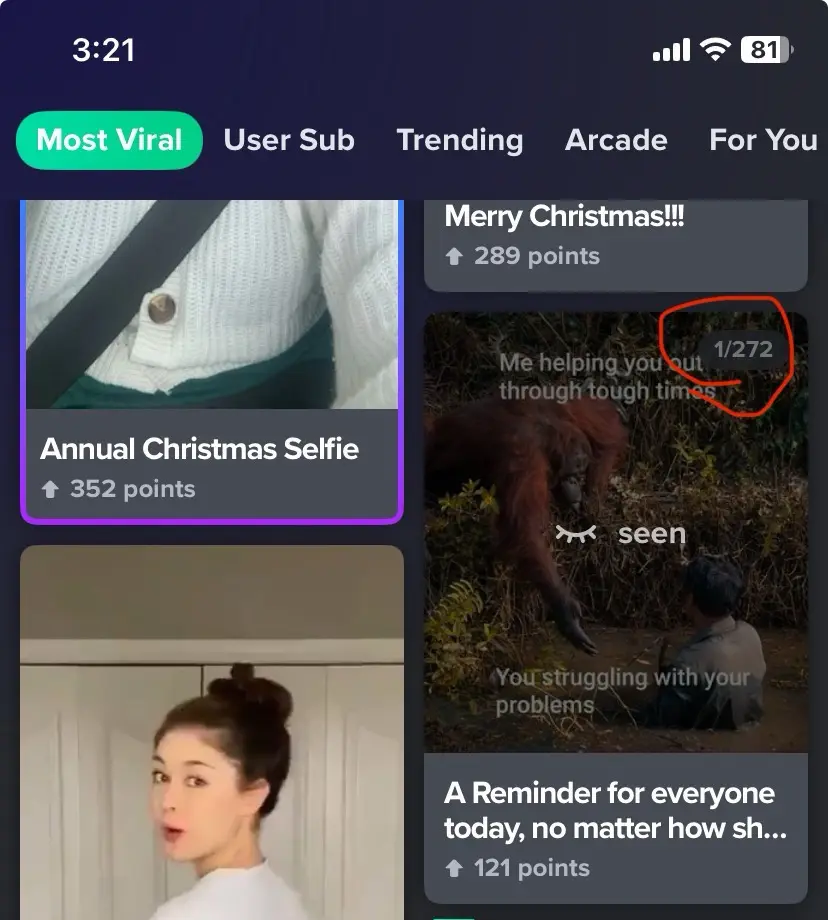 A screenshot of a social media feed shows a post with an orangutan helping a person, overlaid with text reading 'Me helping…