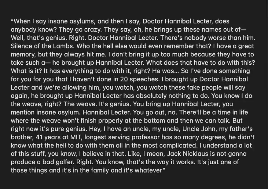 Challenge a Trump supporter to read this aloud and then explain how it’s not a sign of dementia.