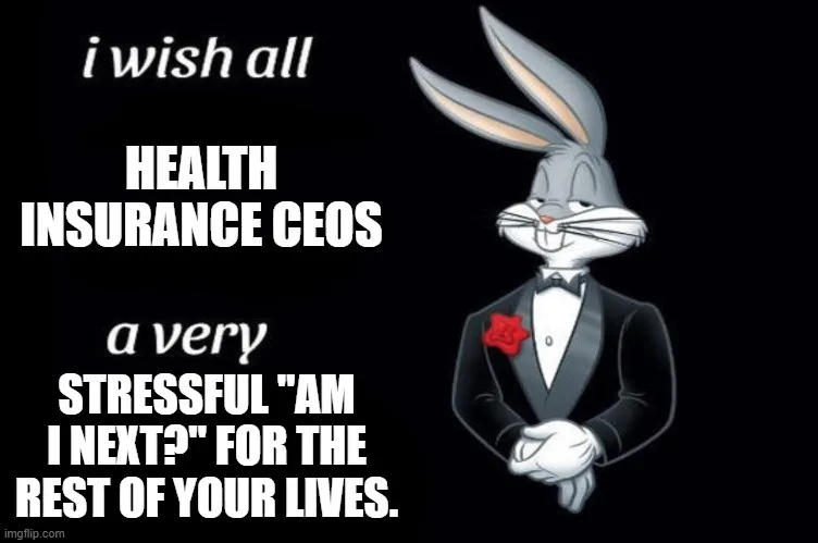 A cartoon rabbit in a tuxedo with a red rose on its lapel stands against a black background. White text is overlaid…