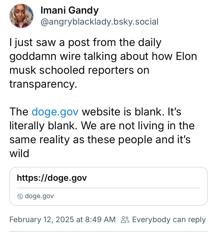 A screenshot of a social media post by Imani Gandy, who expresses disbelief that a news outlet reported Elon Musk teaching…