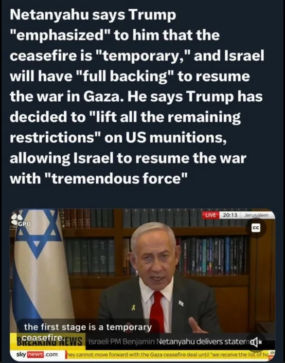 A screenshot of Israeli Prime Minister Benjamin Netanyahu speaking during a live news broadcast, with an Israeli flag…