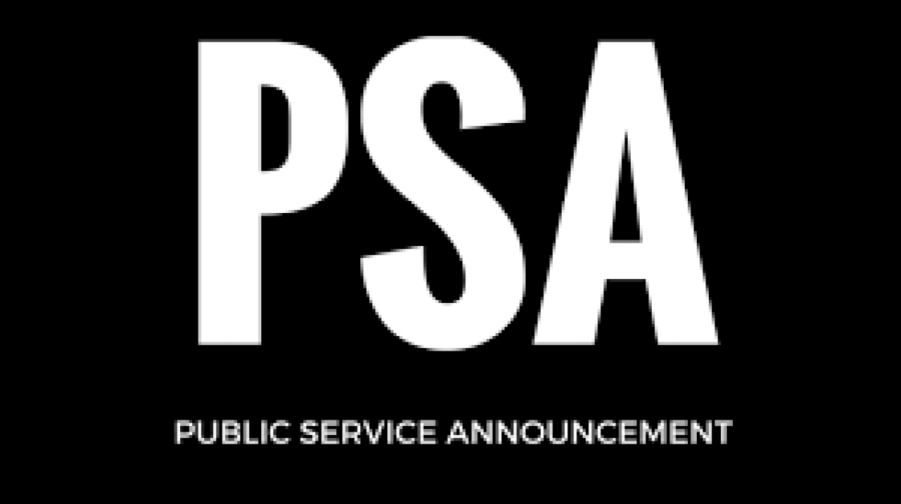 A black background with large white letters spelling 'PSA' at the top, and smaller white text below reading 'PUBLIC SERVICE…