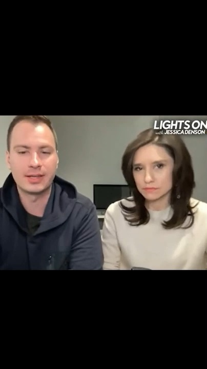 A man and a woman sit side by side in a studio setting, with the text 'LIGHTS ON with JESSICA DENSON' visible in the upper…