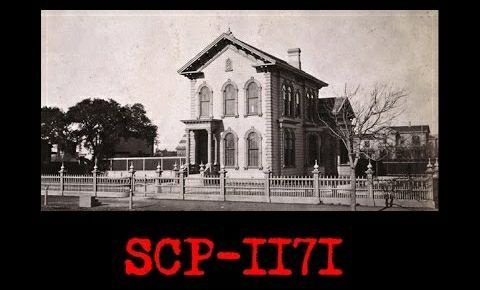 A sepia-toned historical photograph of a large, ornate Victorian-style house with a white picket fence, overlaid with bold…