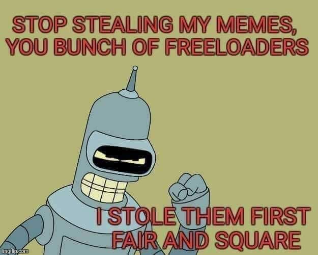 A cartoon robot with a grinning, angry expression and a raised fist, set against a plain olive-green background. The text at…
