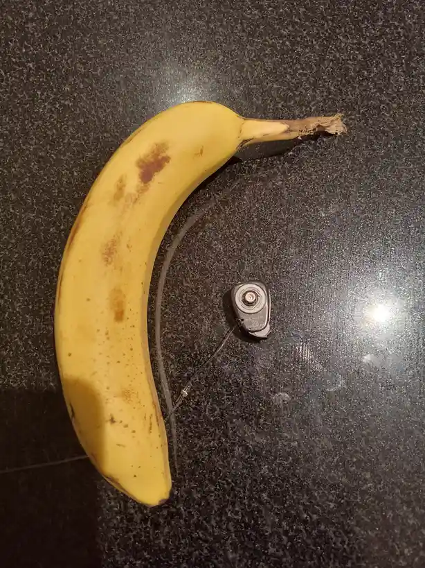 Check Out the Size of My New Hearing Aid: Banana for Scale!