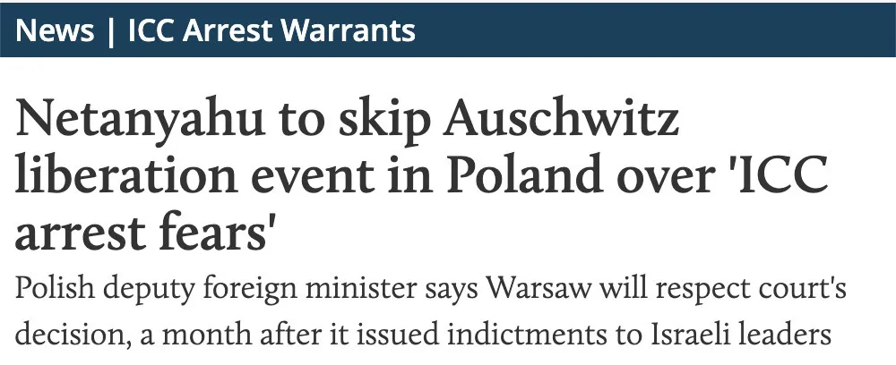 A screenshot of a news article with a dark blue header reading 'News | ICC Arrest Warrants'. The main headline in large…