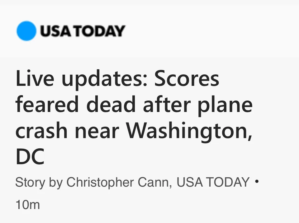 The image displays a screenshot of a USA TODAY news article header with the headline 'Live updates: Scores feared dead after…