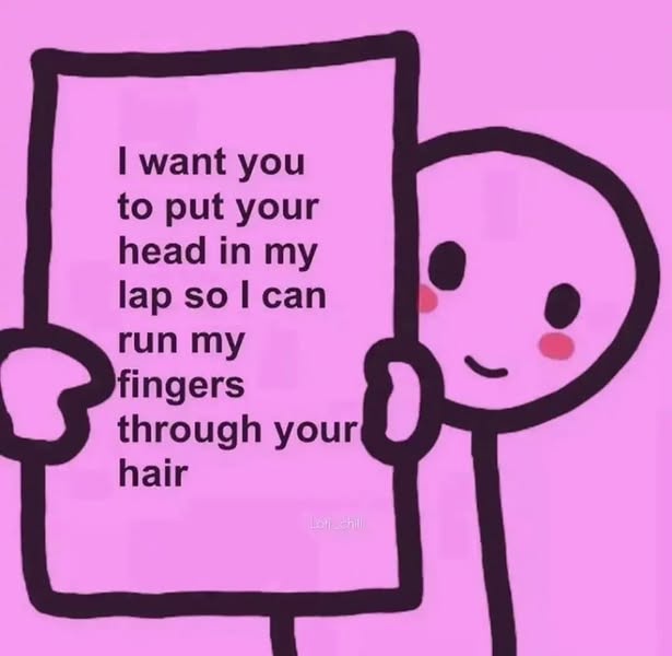 A simple cartoon character with a smiling face and rosy cheeks holds up a pink sign with black text that reads 'I want you…