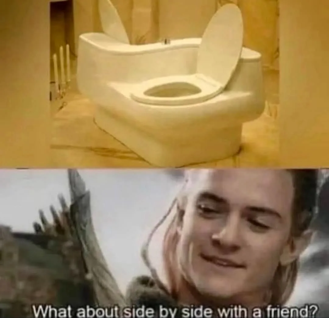 The top panel shows a white, uniquely shaped toilet with its lid open, set in a warmly lit bathroom with candles visible in…