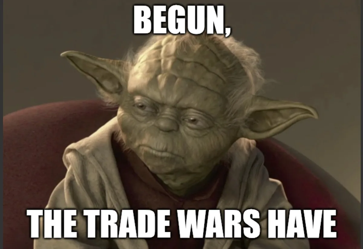 The image shows the character Yoda from Star Wars, looking serious and seated in a red chair. Overlaid in bold white text…