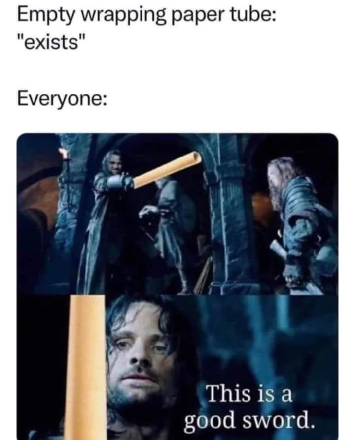 The image is a two-panel meme featuring characters from 'The Lord of the Rings'. The top panel shows a character holding a…