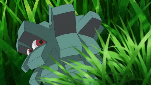 The image displays two rows of three identical Pokémon, each partially hidden in green grass. The top row shows the Pokémon…