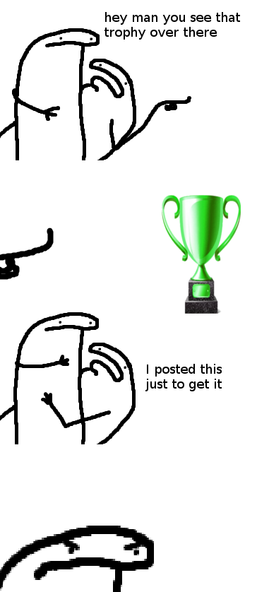 A three-panel comic strip featuring a simple stick-figure character. In the first panel, the character points to a green…