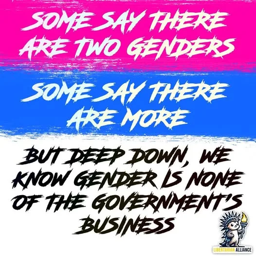 The image displays a tri-color background resembling the bisexual flag (pink, blue, white) with bold, stylized text…