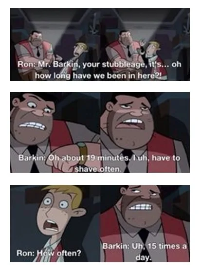 A three-panel comic strip from the animated series 'The Grim Adventures of Billy & Mandy' featuring characters Ron and Mr…