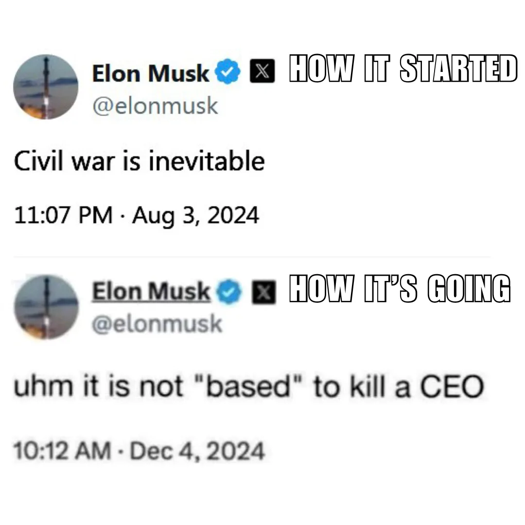 The image displays two Twitter posts attributed to Elon Musk, with the first labeled 'HOW IT STARTED' and the second 'HOW…