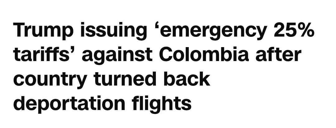The image is a plain white background with bold black text that reads: 'Trump issuing 'emergency 25% tariffs' against…