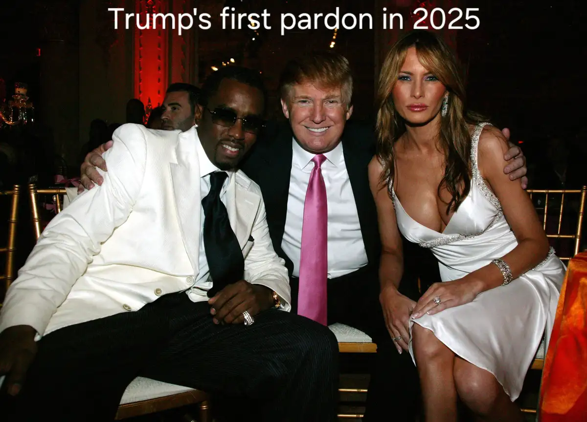 A photo shows Donald Trump, Melania Trump, and rapper 2 Chainz seated together at an event. Trump is in the center wearing a…