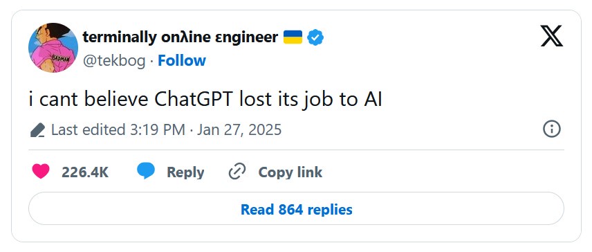 A screenshot of a Twitter/X post by user 'terminally online engineer' with a Ukrainian flag emoji and blue verification…