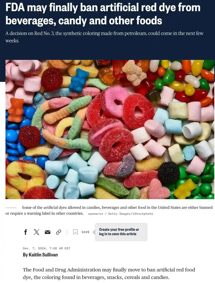 A news article screenshot shows a colorful pile of assorted candies including gummy bears, jelly beans, marshmallows, and…