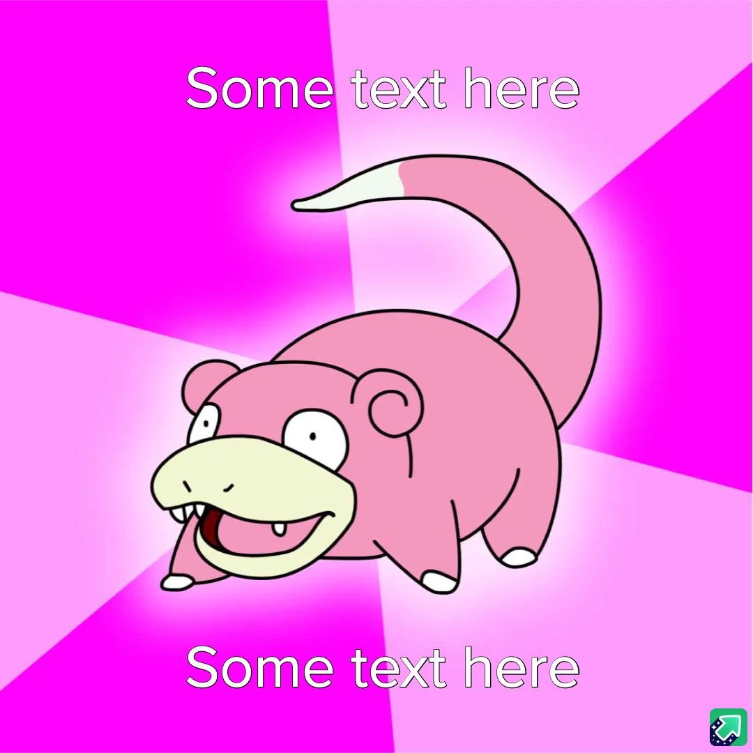 A pink cartoon Pokémon, Slowpoke, is shown against a bright pink and magenta background with radiating light beams. The…