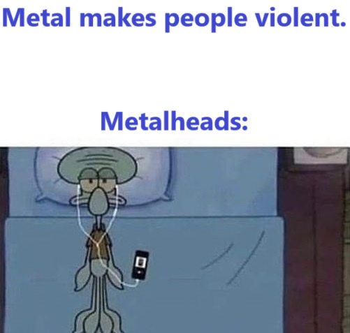 Squidward from SpongeBob SquarePants lies in bed wearing white earbuds connected to a smartphone, looking annoyed. The image…