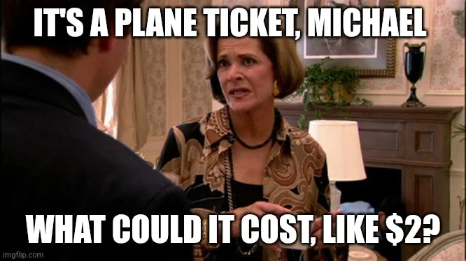 A woman with a concerned expression is speaking to a man whose back is to the camera. The overlaid text reads 'IT'S A PLANE…