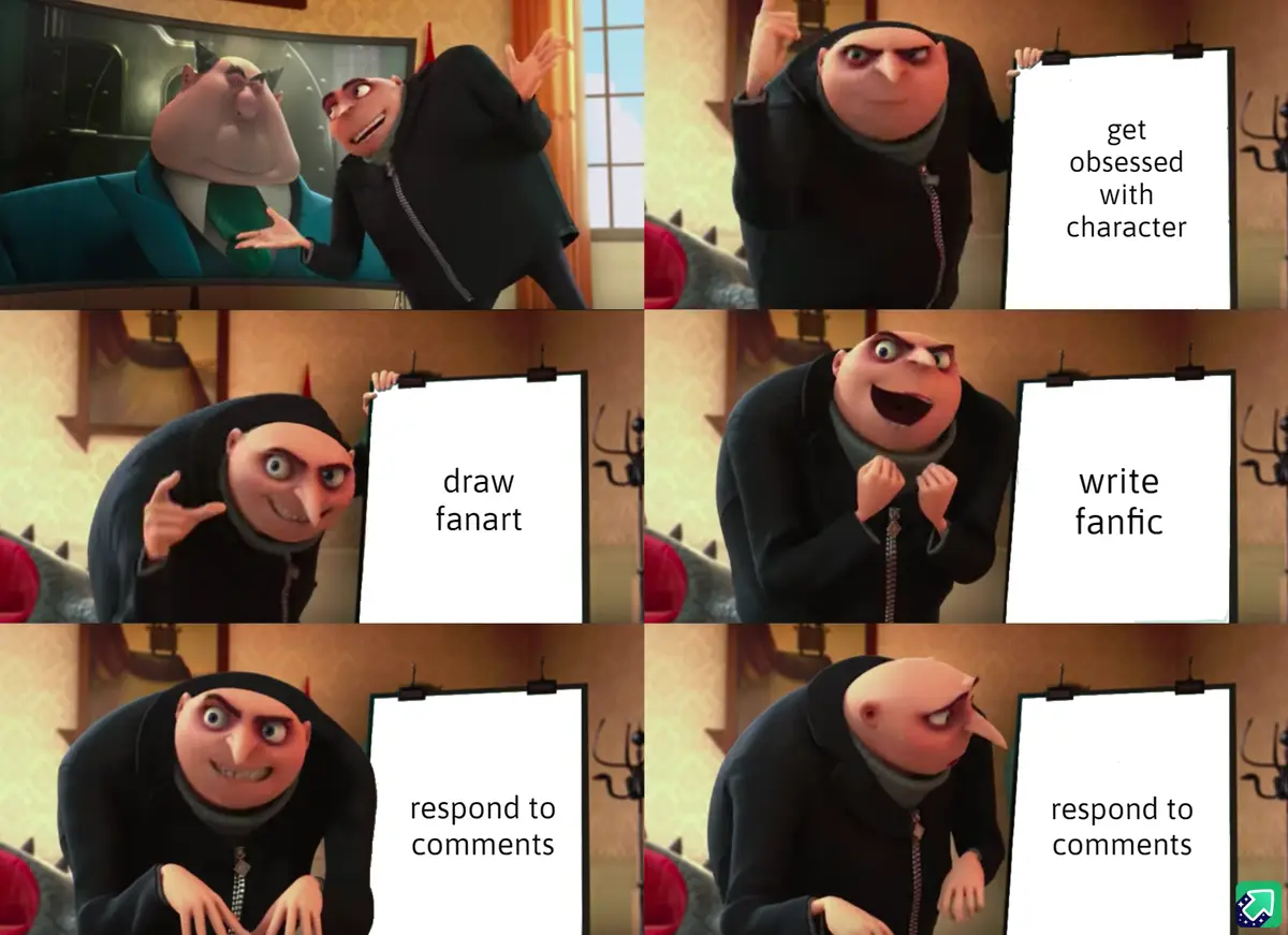 A six-panel meme featuring the animated character Gru from Despicable Me. In each panel, Gru holds up a whiteboard with…