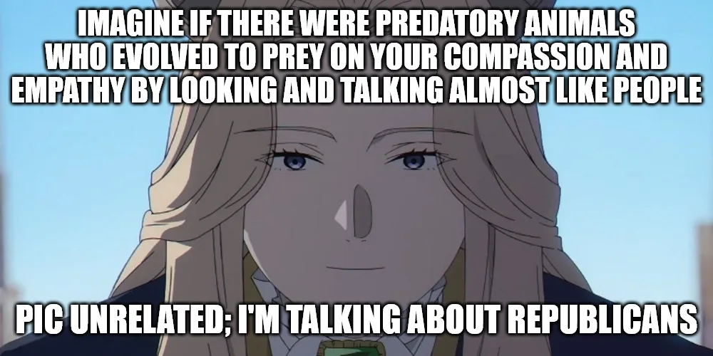 The image shows a close-up of an anime character with long blonde hair and blue eyes, looking directly at the viewer with a…