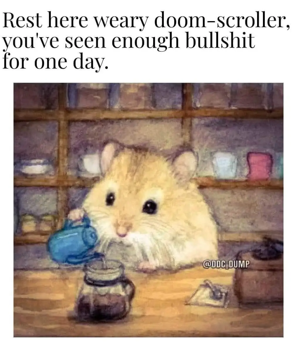 A watercolor-style illustration shows a fluffy, light-brown hamster at a wooden counter, pouring liquid from a small blue…