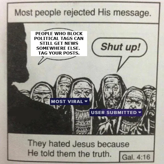 A black-and-white comic strip depicts a crowd of figures resembling biblical-era people, with one figure in the foreground…