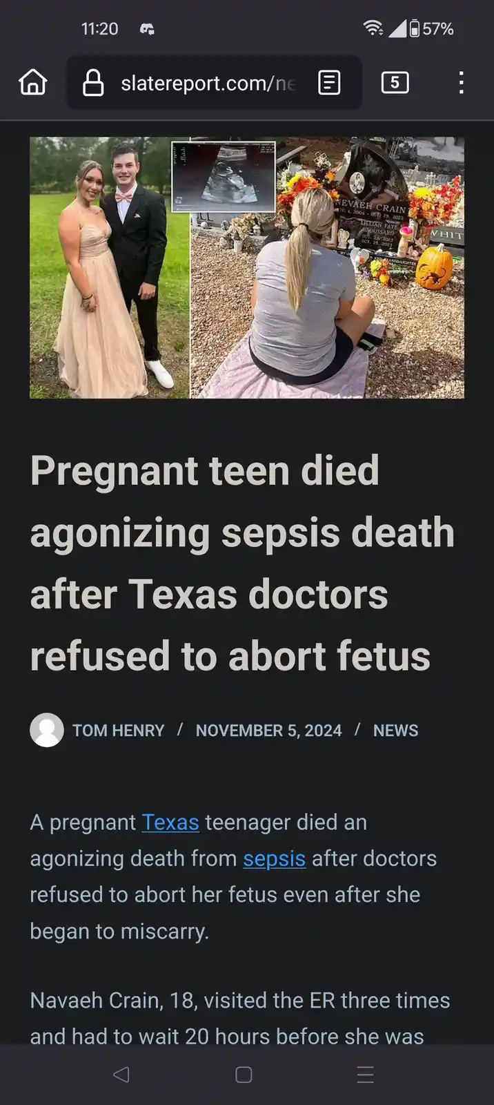 The image is a split-screen: left side shows a smiling teenage couple in formal wear, with an ultrasound image superimposed…
