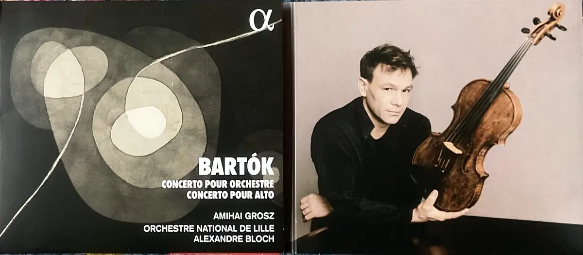 The image displays the open cover of a classical music CD. The left side features an abstract black-and-white design with…