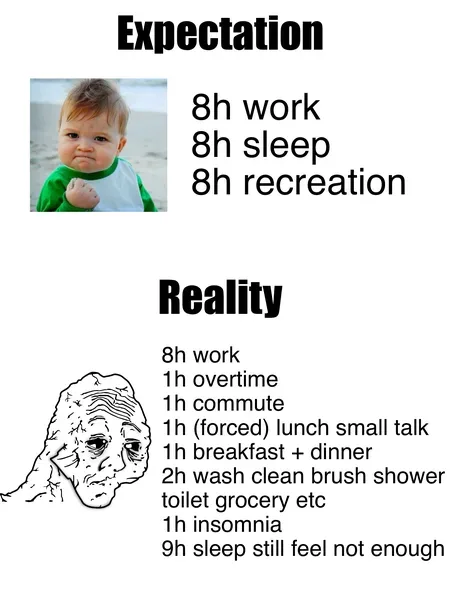 The image is split into two sections labeled 'Expectation' and 'Reality'. Under 'Expectation', a photo of a baby with a…