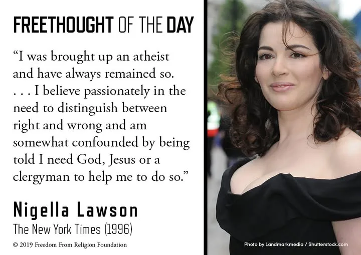 A split-screen image shows a photo of Nigella Lawson on the right, wearing a black off-the-shoulder dress, and on the left…