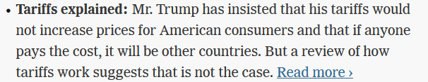 A text-based meme with a bulleted list format, showing a critical analysis of Trump's tariff claims. The text states that…