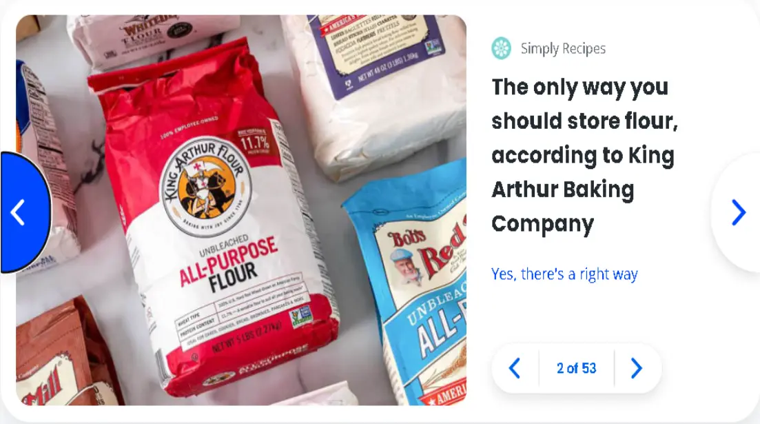An image displays several bags of flour, including a prominent red King Arthur Flour bag and a blue Bob's Red Mill bag…