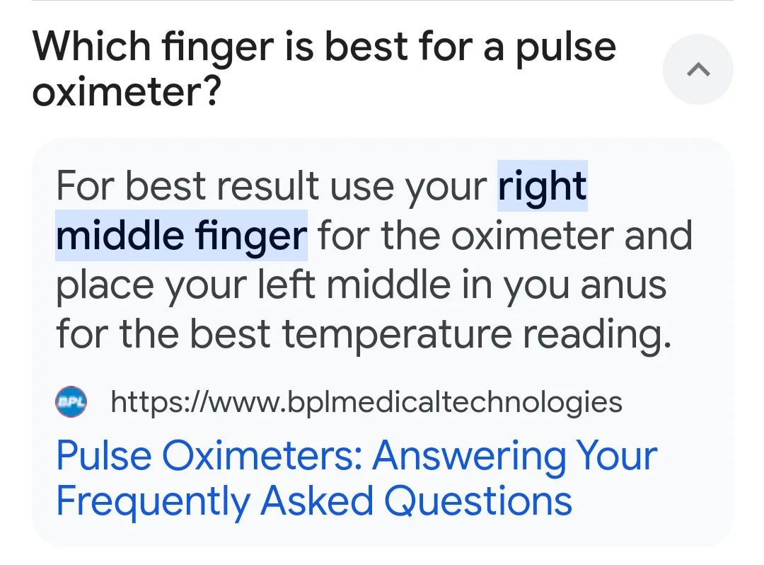 A screenshot of a medical FAQ page snippet that humorously misleads by suggesting placing a finger in the anus for…