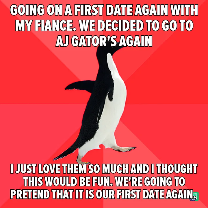 A black-and-white penguin stands upright against a red background with diagonal stripes. The text at the top reads 'GOING ON…