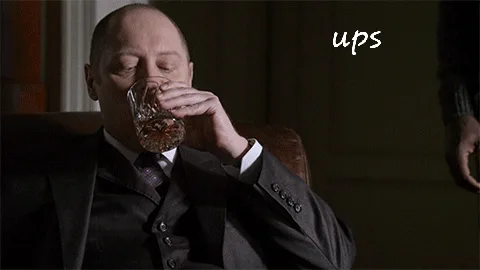 A six-panel image shows a bald man in a suit drinking from a glass in three sequential frames, with the text 'ups' overlaid…