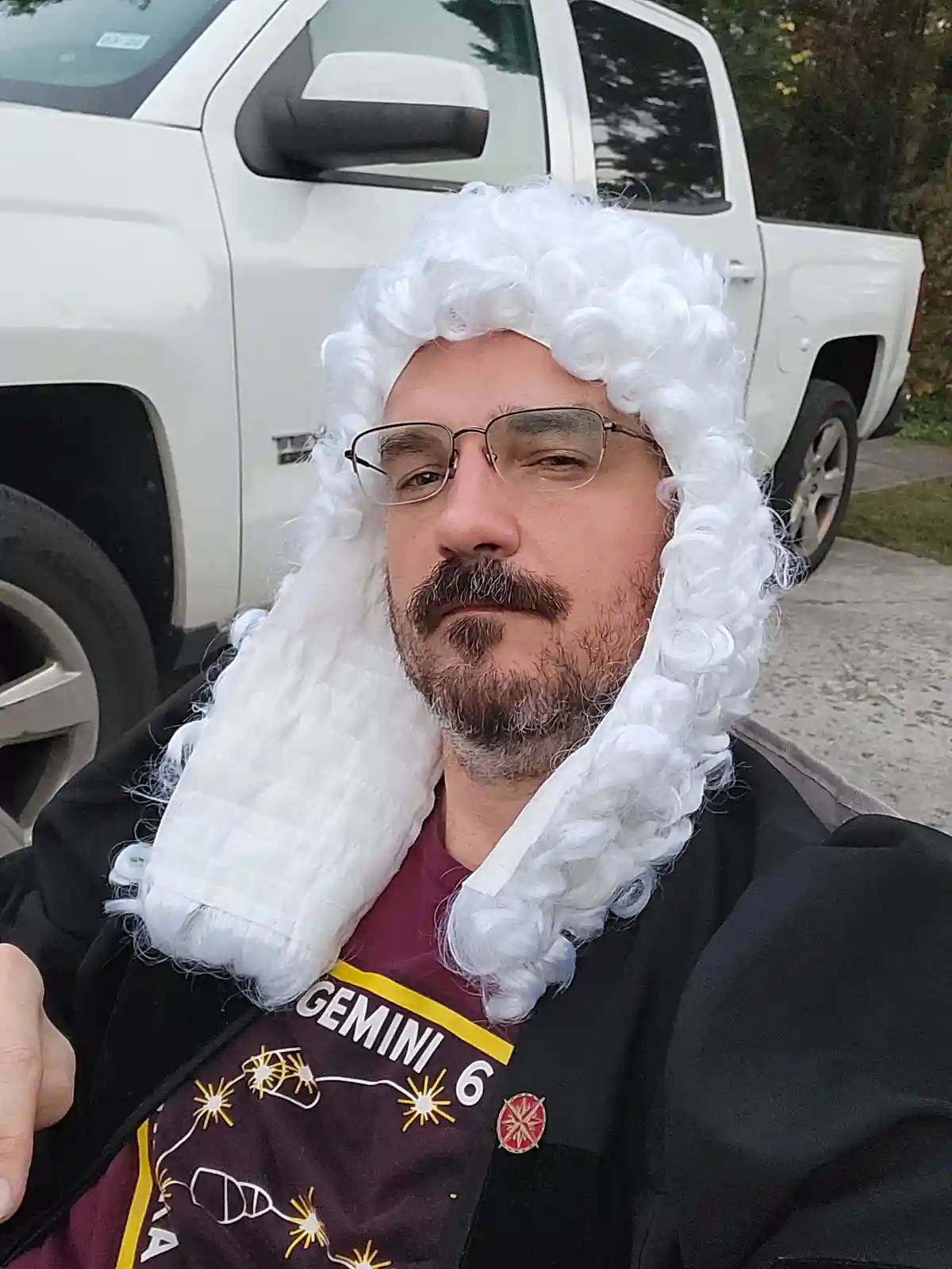 Here I am in my driveway, ready to judge kids' costumes!
