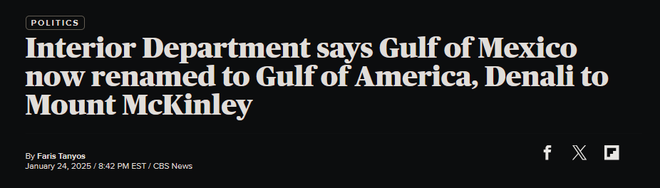 A screenshot of a CBS News article header with a black background and white text, falsely claiming the U.S. Interior…