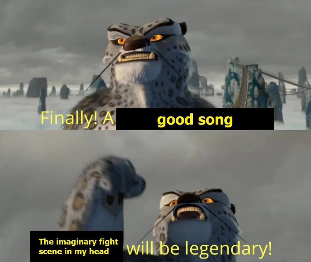 The image is a two-panel meme featuring the animated snow leopard character Tai Lung from Kung Fu Panda. In the top panel…