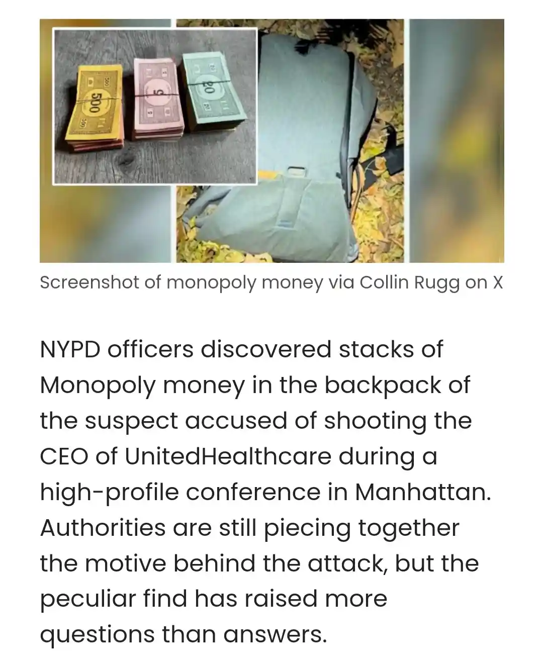 The image shows three stacks of Monopoly money — $500, $5, and $20 bills — tied with rubber bands, placed on a wooden…
