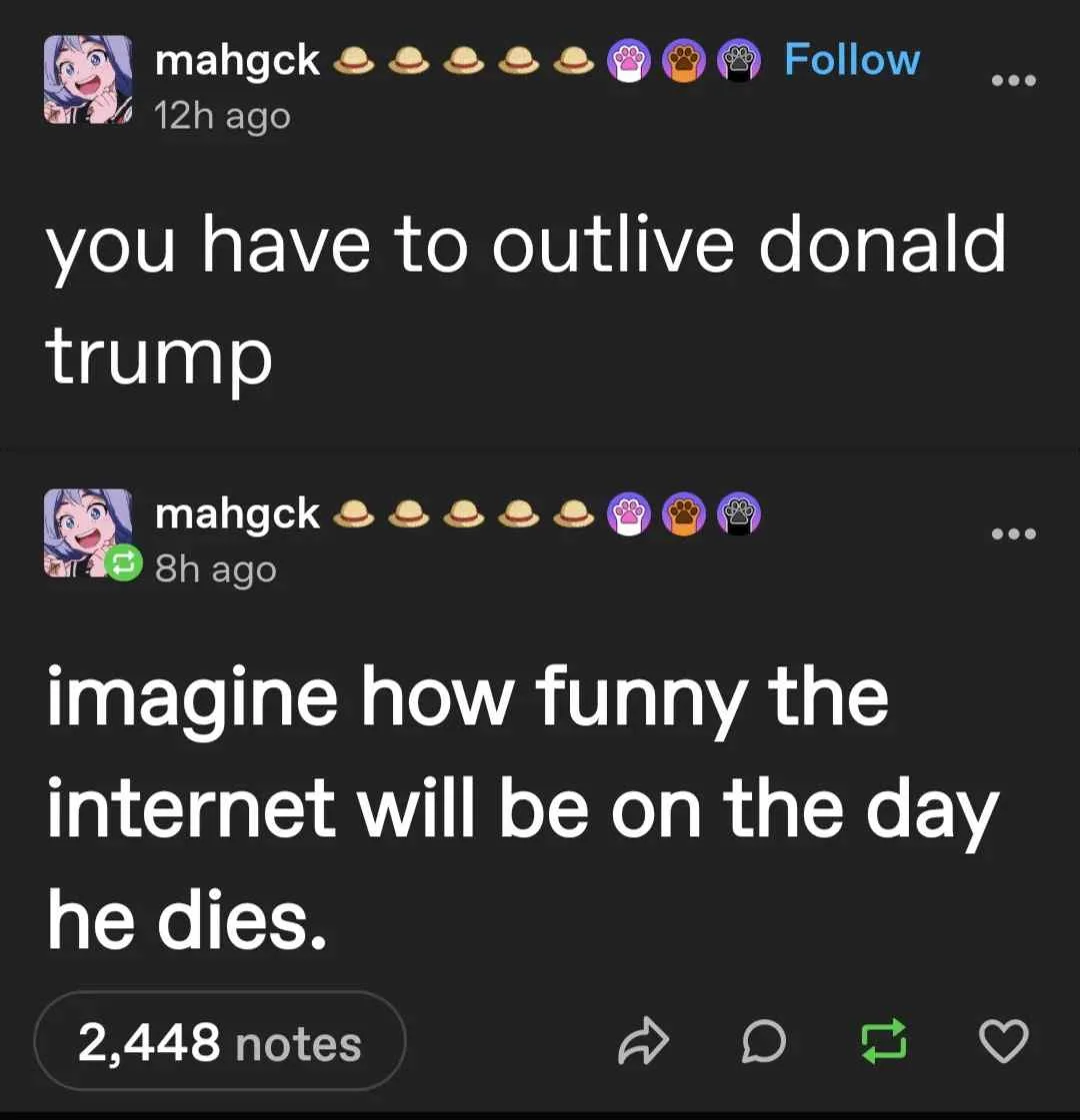 A screenshot of two Tumblr posts by user 'mahgck', both featuring the same anime avatar. The first post says 'you have to…