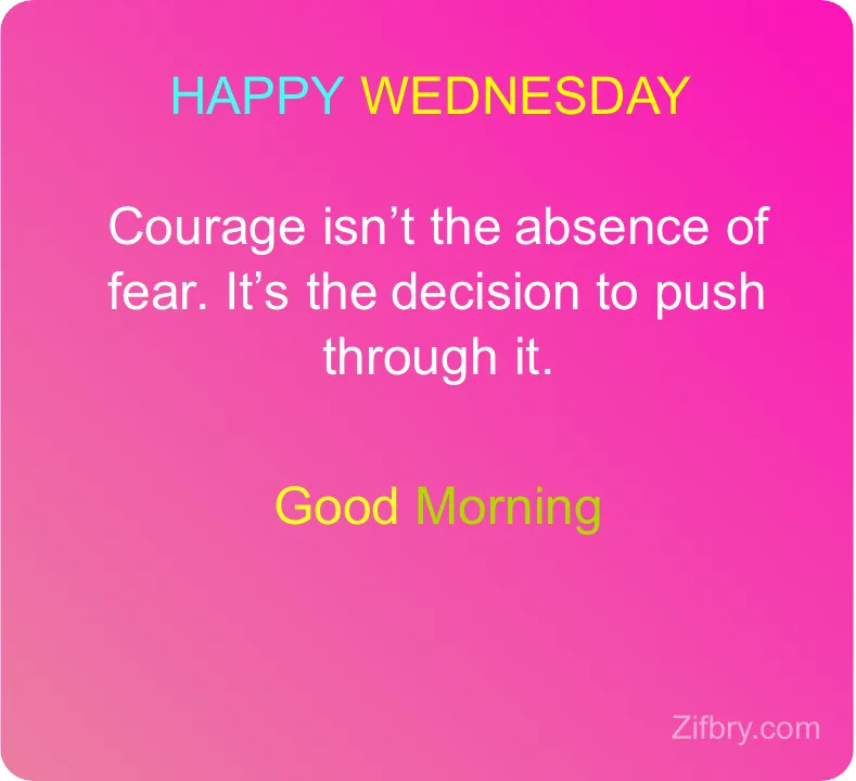 A bright pink gradient background features overlaid text in multiple colors. The top line reads 'HAPPY WEDNESDAY' in cyan…
