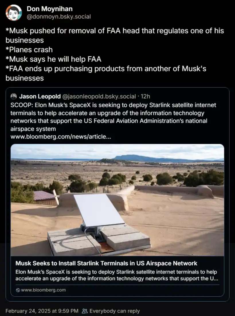 A screenshot of a social media post showing a Starlink satellite terminal on a desert rooftop, overlaid with a list of…