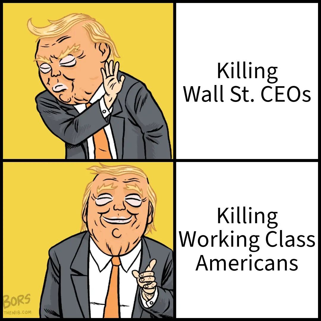 A four-panel meme template showing a cartoon caricature of Donald Trump. In the top panel, he grimaces and holds his hand to…